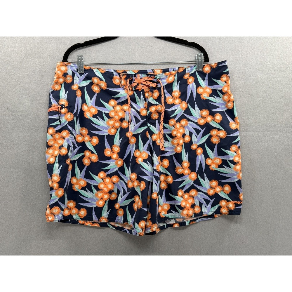 Patagonia Planing Board Shorts Womens 16 Blue Orange Ripstop Outdoor Surf 8" NWT
